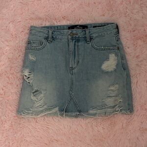 Hollister Women's Light Blue Distressed Mini Skirt